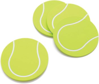 Tennis Ball-Shaped Silicone Drink Coasters - Non-Slip, Anti-Stain, Heat-Resistant, Reusable Coasters for Drinks, Yellow, 4.13 x 4.13 Inches, Set of 4