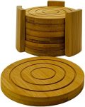Bamboo Drink Coaster Set with Holder Coasters for Coffee Table, 6 pcs Set, 4.3 x 0.4 inch, 1 Set