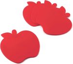 Apple-Shaped Silicone Drink Coasters - Non-Slip, Anti-Stain, Heat-Resistant, Reusable Coasters for Drinks, Red, 4.25 x 4.25 Inches, Set of 4