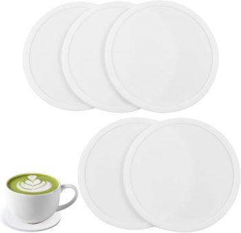 5-Pack White Silicone Coasters - Non-Slip Drink Coasters for Dining Table - Non-Slip Coasters - Cute Desk Coasters - Great for Coffee, Beverages, Tea