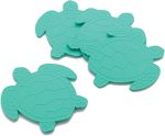 Sea Turtle-Shaped Silicone Drink Coasters - Non-Slip, Anti-Stain, Heat-Resistant, Reusable Coasters for Drinks, Blue, 4.25 x 3.13 Inches, Set of 4