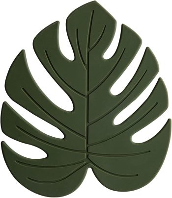 Monstera Drink Coasters 2 Pack, Silicone Coasters for Drinks, Green Soft Rubber Coaster, Protect Furniture from Water Marks or Damage, Non Slip Coasters (Small, Monstera)