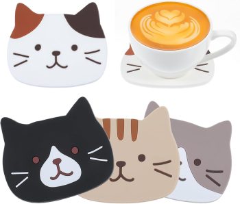 4Pcs Funny Cat Coasters for Drinks, Cute Cat Cup Holder, Silicone Small Coasters for Coffee Table Dinning Room Decorations Non Slip Hot Pads for Beverage Drink Tea Home Wedding Gift Idea
