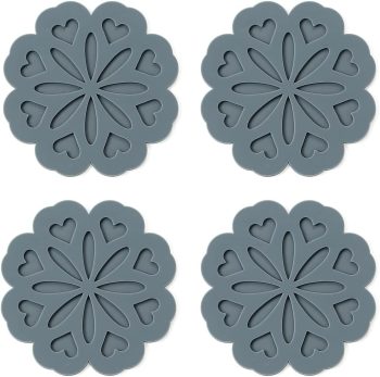 Set of 4 Silicone Trivet Mat - Hot Pot Holder Hot Pads for Table & Countertop - Trivet for Hot Dishes - Non-Slip & Heat Resistant Modern Kitchen Hot Pads for Pots & Pans, Grey