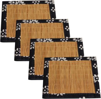 4pcs Bamboo Woven Square Coasters - Natural Tea Cup Mats for Home, Office, Tea Room Decor, Eco-Friendly and Heat-Resistant, 3.93x3.93 Inches