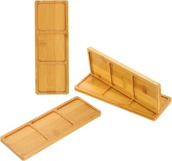 4PCS Mosaic Bamboo Coasters, Blank Base Trays, Rectangle Drinking Cup Coaster, Wooden Drink Coasters for Coffee Table Dining Table Protection, Brown