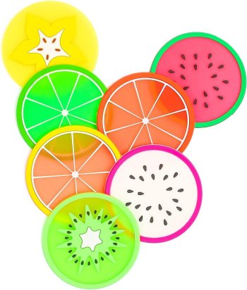 Fruit Coaster, 7PCS 3.5" Non Slip Car Coaster Heat Insulation Colorful Unique Slice Silicone Drink Cup Mat for Drinks Prevent Furniture and Tabletop Car Decor