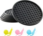 Silicone Non-Slip Coasters 6 Set - Heat Resistant, Fits Any Size Glass, Protects Tabletop & Furniture (Black)