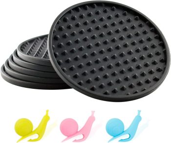 Silicone Non-Slip Coasters 6 Set - Heat Resistant, Fits Any Size Glass, Protects Tabletop & Furniture (Black)