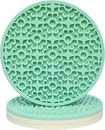 Silicone Drink Coasters Set of 4, Cute Grooved Absorbent Coasters for Drinks Cup Coffee Table Decor Home Decor, Non-Slip Non-Stick, 4 Inches