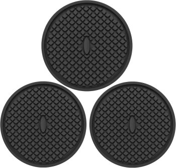 3 Pack Thickened Black Silicone Coasters with Deep Tray Grooved Design - Washable, Heat Resistant, Non-Slip for Coffee Table, Wooden Desk, Kitchen Bar