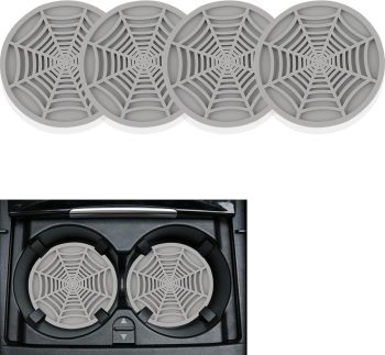 4PCS Silicone Car Coasters,Unique Spider Web Non-Slip Car Cup Holder Coaster Car Interior Accessories,Universal 2.75 Inch Car Drink Coaster for Women Men (Grey)