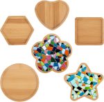 6 Pack Wooden Mosaic Base Substrates for Crafts DIY Bamboo Coaster Blank Trays Drinking Cup