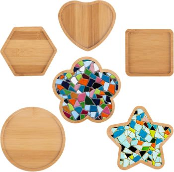 6 Pack Wooden Mosaic Base Substrates for Crafts DIY Bamboo Coaster Blank Trays Drinking Cup