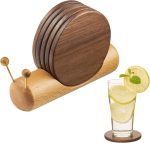 Wooden Coasters for Drinks-Natural Acacia Wood Drink Coaster with Magnetic for Coffee Table, Cute Coasters for Modern Home Decor Tabletop Protection for Any Table Type, Set of 5-Dia 3.5 * 3.5inchs