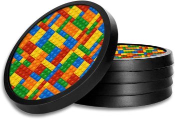 Silicone Non-Slip Drink Coasters with Removable Printed Absorbent Felt Pad - Set of 4 - Building Blocks