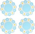 Coasters for Drinks, Cute Coaster for Coffee Table Set of 4 Non-Slip PVC Silicone Coasters for Tabletop Protection, Daisy Flower Pattern Heat Insulation Placemat (4 Blue)