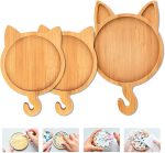 Mosaic Bamboo Coasters, DIY Base Trays, Blank Coaster for DIY Crafts (1 Large + 2 Small, Cat-Shaped)