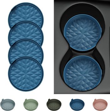 Car Coasters 3.15in[4 Pack] Car Accessories Fit for SUV and Trucks Silicone Mats Non-Slip, Car Cup Holders Insert Coasters, Car Interior Accessories, Decor, Gift Dark Blue