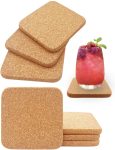 Cork Coasters for Drinks, 8 Pcs Square Extra Thick Absorbent Cork Coaster Sets, Round Edge Drink Coaster, Cup Coasters for Kinds of Cups, Housewarming Gifts, Home Decor, 4 x 4 Inches