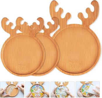 Mosaic Bamboo Coasters, DIY Base Trays, Blank Coaster for DIY Crafts (1 Large + 2 Small, Elk-Shaped)