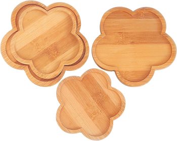 Mosaic Bamboo Coasters, DIY Base Trays, Blank Coaster for DIY Crafts (2 Large + 2 Small, Flower Shape)