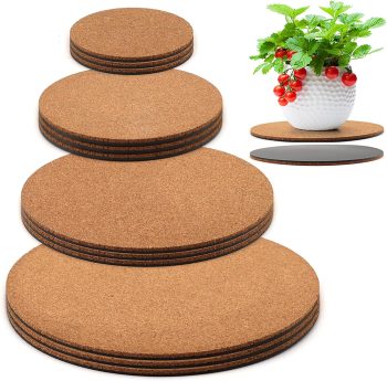 12-Piece 4-Size Cork Coasters, 4/6/8/10 Inch Mats, DIY Craft Coasters for Indoor/Outdoor Plants & Drinks