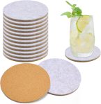 12 Pcs Felt and Cork Coaster for Drink Absorbent 4 Inches Cork Coasters with Felt Side Blank Tea or Coffee Coasters Gifts for Cold Drinks Wine Glass Cup Mug Bar Office (Gray,Round)