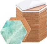 50 Pcs 4 Incn Cork Coaster Backing Self Adhesive Hexagon Cork Board Tiles 2 mm Crafts Coasters Natural Corkboard Mats for Coasters Wall Decoration and DIY Crafts