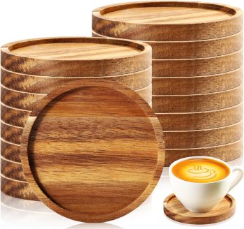 16 Pcs Acacia Round Wood Coasters 4 Inch Wooden Drink Coasters Bulk Stackable Reusable Coasters for Coffee Table Protection Housewarming Gifts Bar Home Table Desk Party Supplies