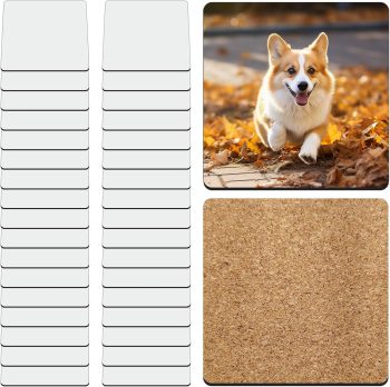 36 Pcs Sublimation Square Coaster Blanks Bulk with Cork Back MDF Heat Transfer Wood Cork Coasters Product Blank Iteam 3.86x3.86 Inch