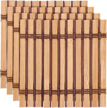 Premium Bamboo Slat Coasters - 4.25" x 4.25" - Dark Tan - 12 Pieces
