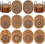 30 Pcs Cork Coasters For Drinks Mandala Coasters Heat Resistant Funny House Warming Gifts with 2 Holder for Apartment Decor