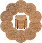 10 Pieces Cork Coasters for Drinks,  Cup Coasters with Holder for Coffee Table Tabletop Protection, Home Decor, Suitable for Cups, Mugs, Drinks